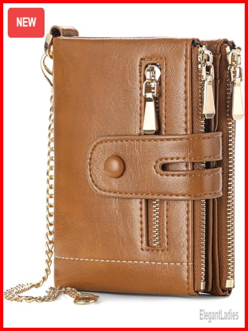 RFID Blocking Bifold Wallet with Chain, Faux Leather, 13 Card Slots